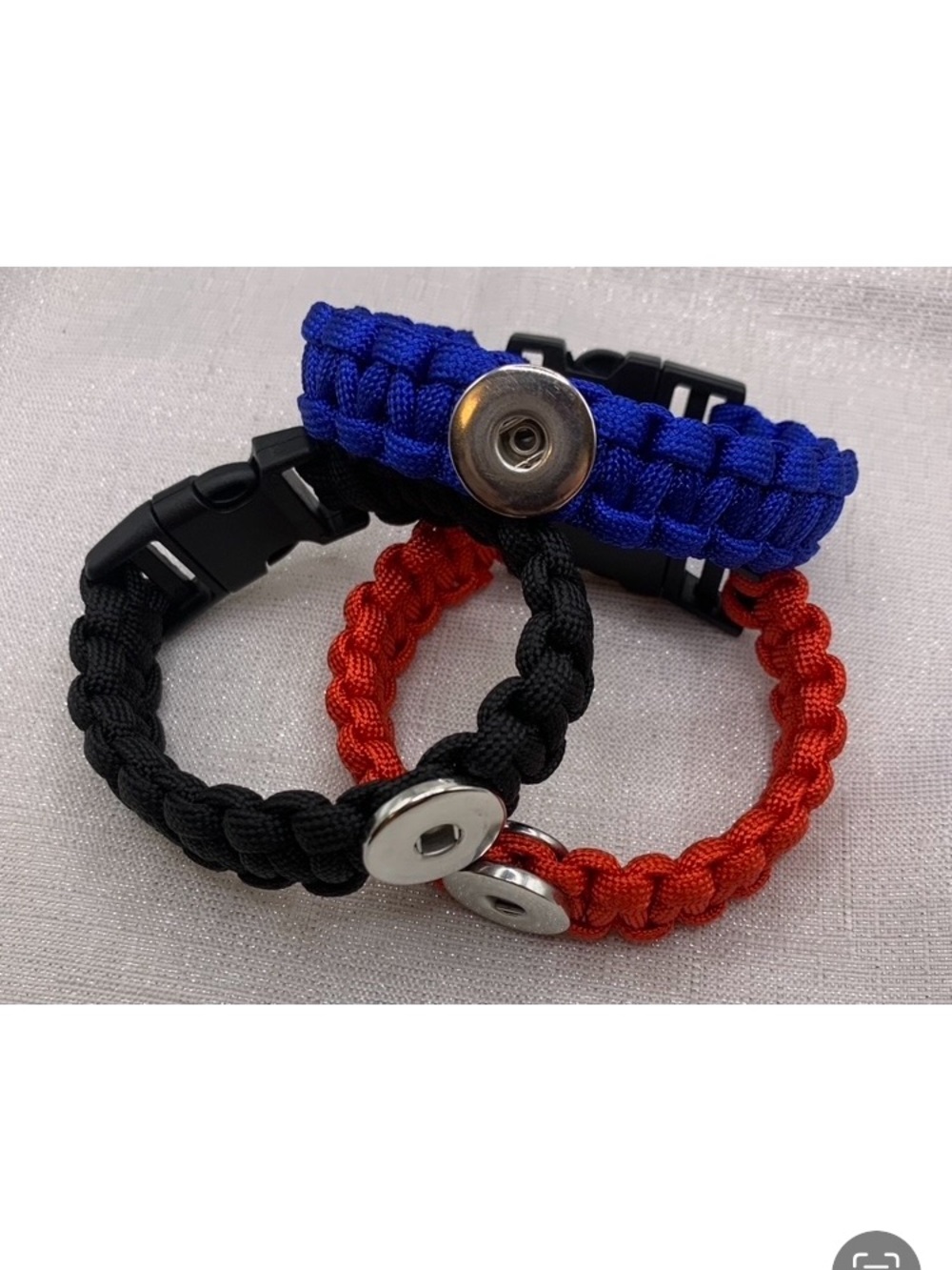 SET of 3 Paracord Snap Button Bands - Holds 18mm/20mm Charms - Fits 8 Inch Wrist